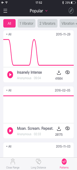 Captura de pantalla de la aplicación Lovense Remote create unlimited patterns.